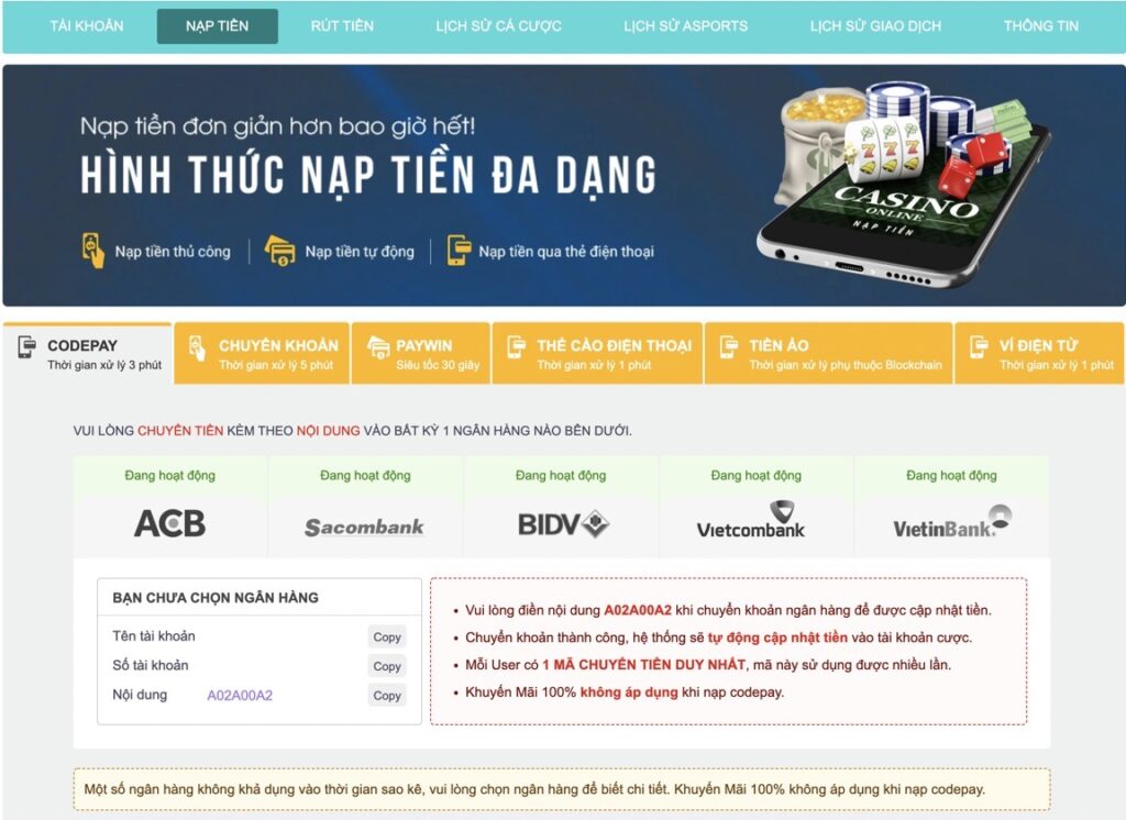 Nạp tiền nhanh tại Five88